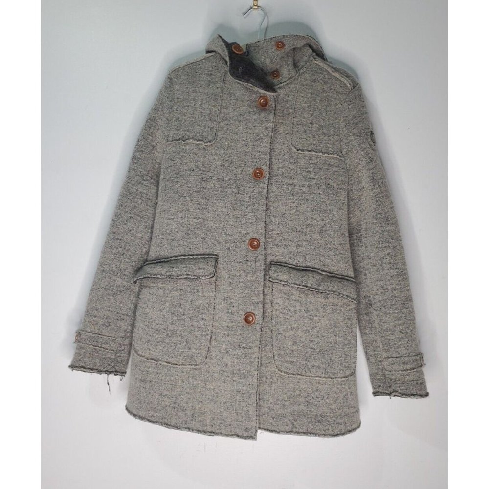 Swiss Chriss Size 48 Marled Wool Gray Hooded Coat Knit Made in Italy Jacket